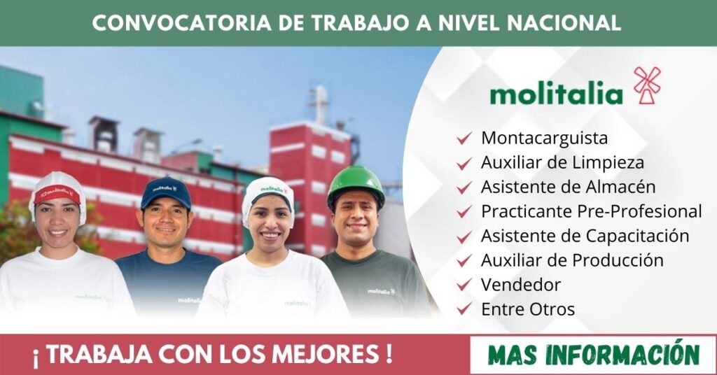 EMPLEOS EN PERU, EMPLEOS EN MOLITALIA, TRABAJA CON NOSOTROS MOLITALIA